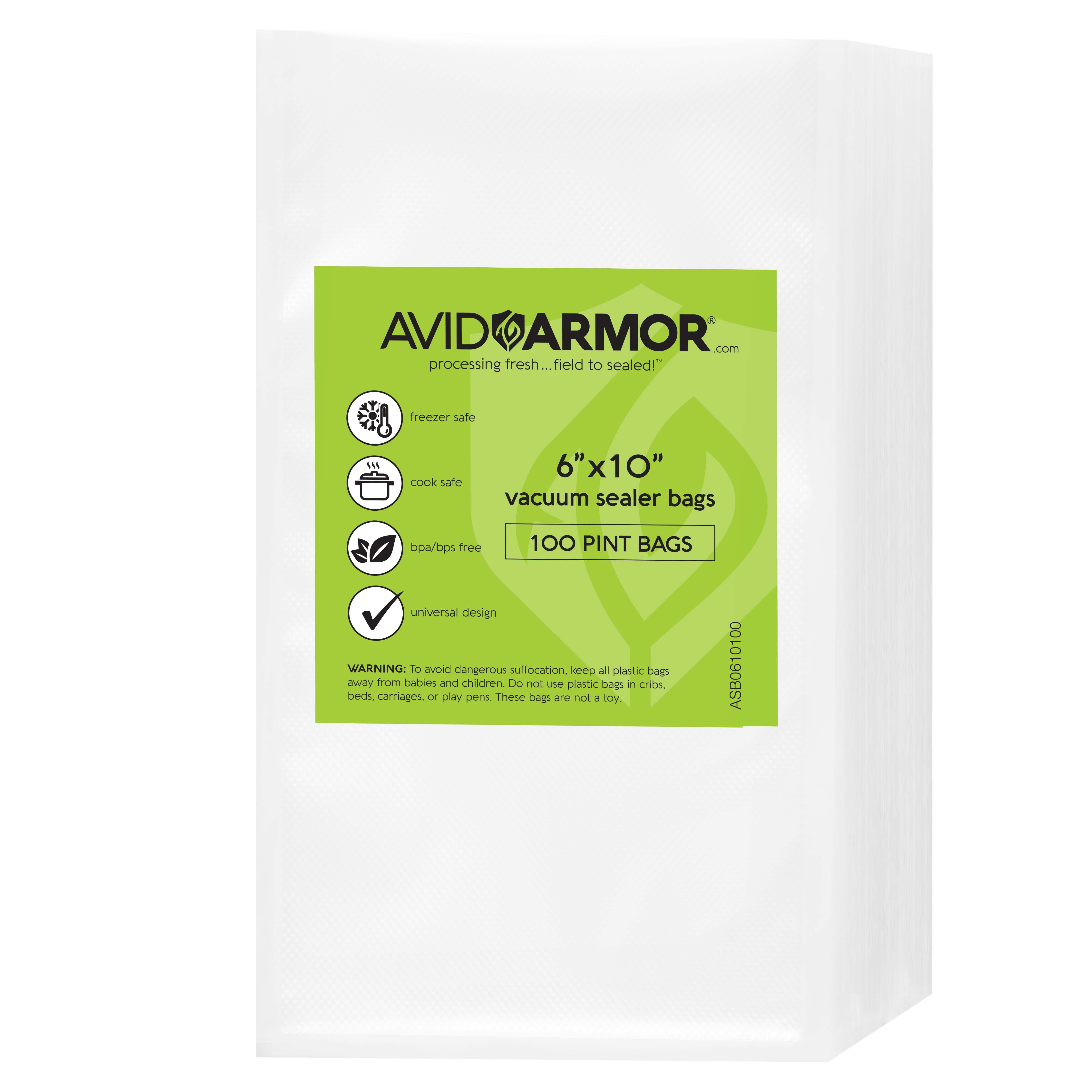 Avid Armor 100 Pint 6' x 10'  Vacuum Seal Bags for Food Saver Sealers - Small Portion Size Great for Sous Vide Cooking