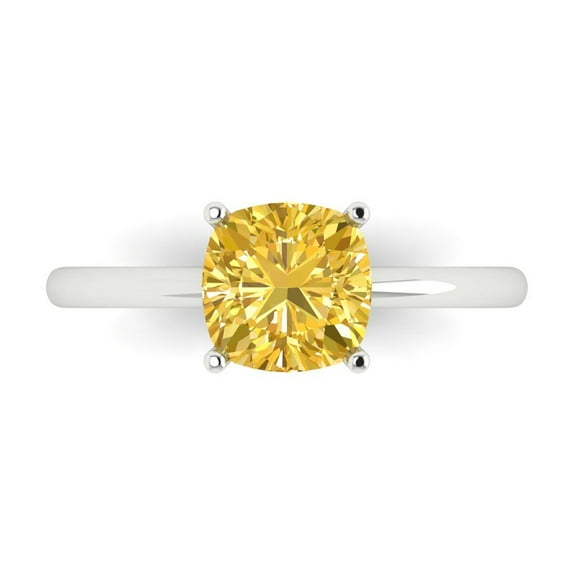Solitaire Engagement Ring for Women - 2ct Natural Citrine in 14K White Gold Promise Ring