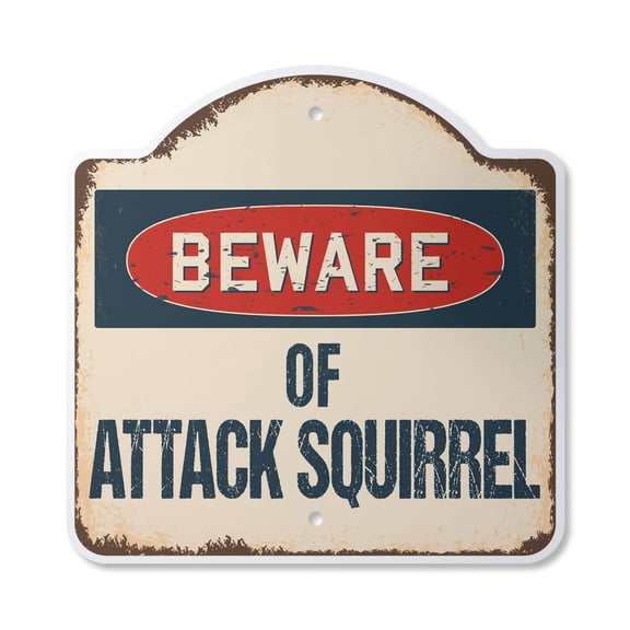 Beware Of Attack Squirrel 12" X 12" Sign | Indoor/Outdoor Plastic | SignMission Designer Classic Rust Wall Plaque Novelty Gift Funny Joke Gag Road Garage