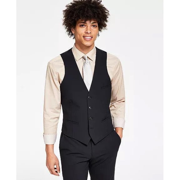 Bar Iii Mens Slim fit Button-Up Suit Vest XL Black Solid