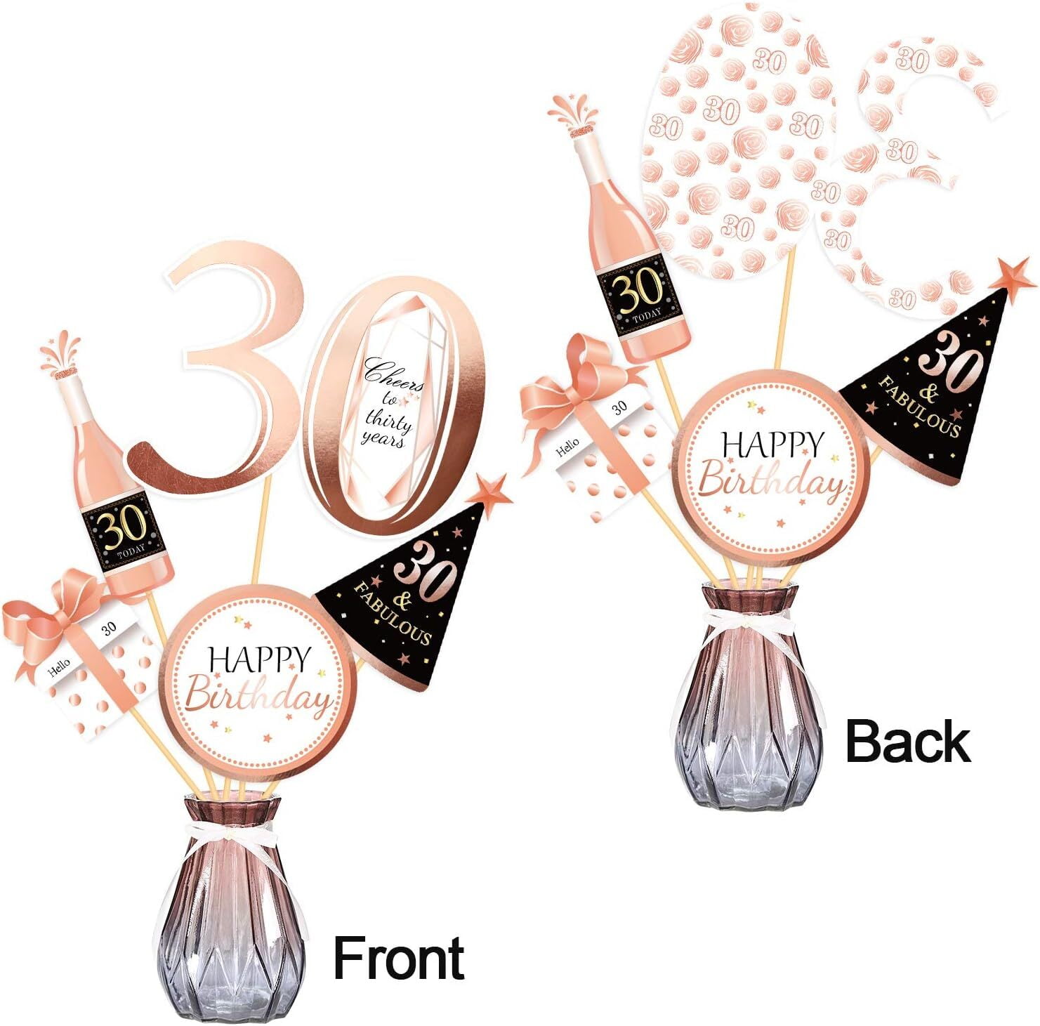 12 Pack Happy 30th Birthday Centerpiece Sticks – Glitter Number 30 Table Decor, Rose Gold, For Cake Or Flower Arrangements - View #10