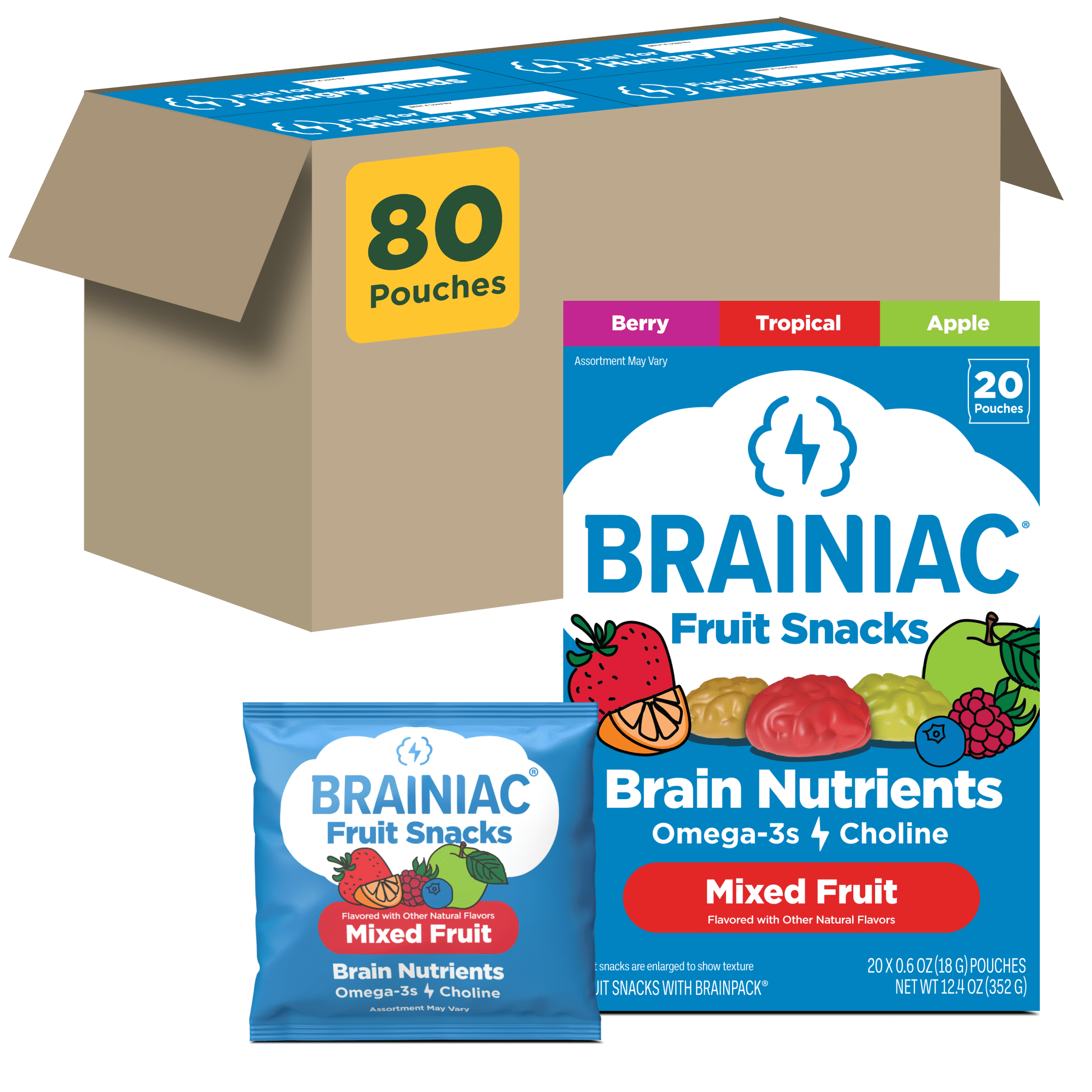 Brainiac Fruit Snacks with BrainPack, Mixed Fruit, 80ct - Walmart.com