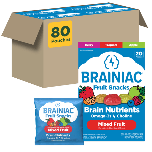 Brainiac Fruit Snacks with BrainPack, Mixed Fruit, 80ct