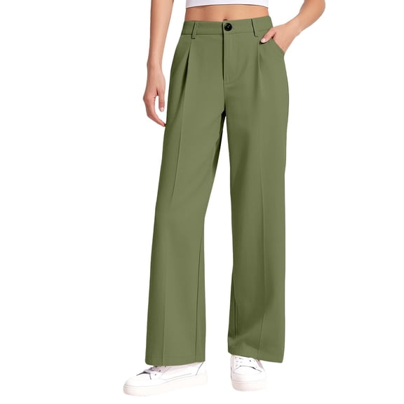 LIJCC Girls Boys Dress Pants Wide Leg Uniform Pants Preppy Clothes Loose Long Trousers with Pockets