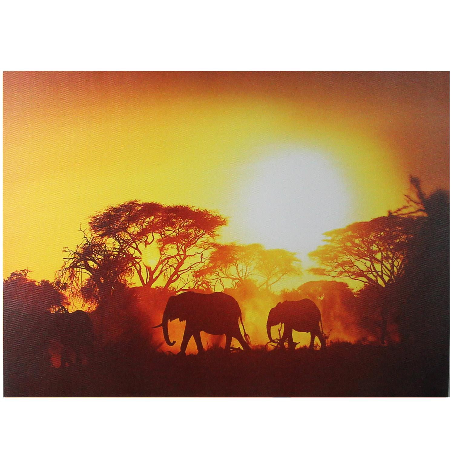 Safari Sunset Led Back Lit Decorative Elephant Canvas Wall Art 11 75 X 15 75 Walmart Canada