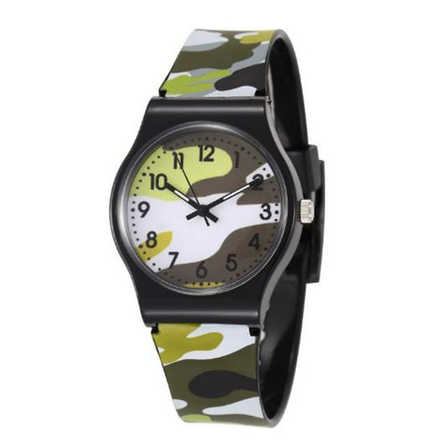 Reloj de pulsera de cuarzo con diseño de camuflaje para niños y niñas, color amarillo