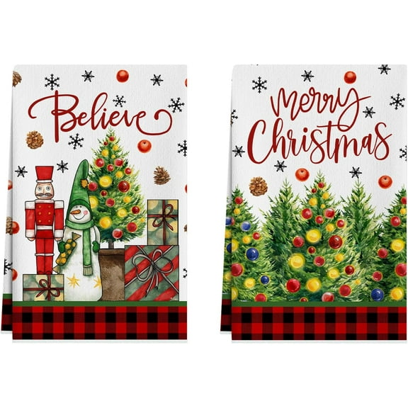 Nutcracker Snowman Christmas Tree Kitchen Towels Dish Towels 18x26 Inch Xmas Home Kitchen Decorations Hand Towels Set of 2 Drying Dishcloth