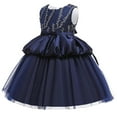 thumbnail image 1 of Vestido Para Niñas, Ropa Para Niñas Pequeñas, Color Sólido, Bordado De Hojas, Hilo De Red, Lazo, Fiesta De Cumpleaños, Vestido De Flores, Vestidos Para Niños, Azul Marino Odeerbi  LM103-8819, 1 of 9