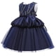 thumbnail image 1 of Vestido Para Niñas, Ropa Para Niñas Pequeñas, Color Sólido, Bordado De Hojas, Hilo De Red, Lazo, Fiesta De Cumpleaños, Vestido De Flores, Vestidos Para Niños, Azul Marino Odeerbi  LM103-8820, 1 of 9