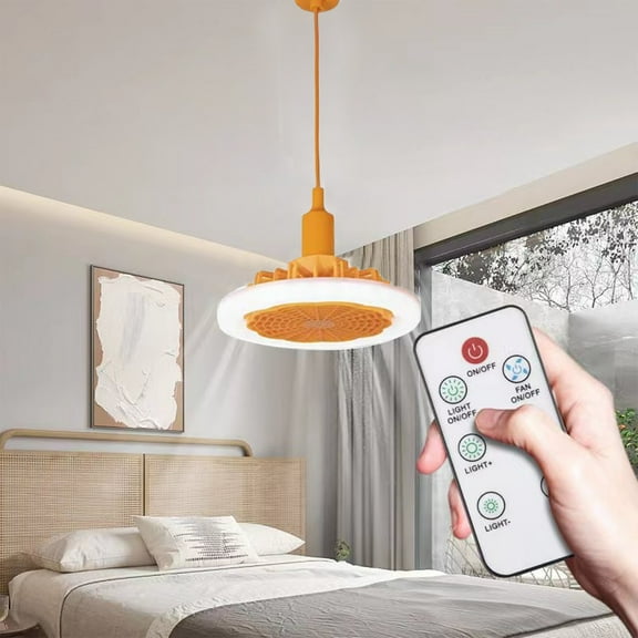 Gnmfd E27 Ceiling Fan Light, Low Profile Fan with Enclosed LED Lamp, Remote Control and Pendant Wire, Energy-Saving Ceiling Light with Adjustable Fan for Bedroom Living Room Home