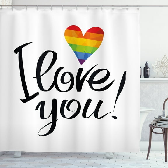 Ambesonne Pride Shower Curtain, Heart Gay Couples Love, 69"Wx84"L, Multicolor