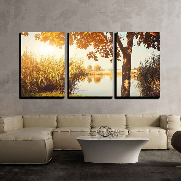 wall26-3 Piece Canvas Wall Art - Autumn Lake - Modern Home Art Stretched and Framed Ready to Hang - 24"x36"x3 Panels