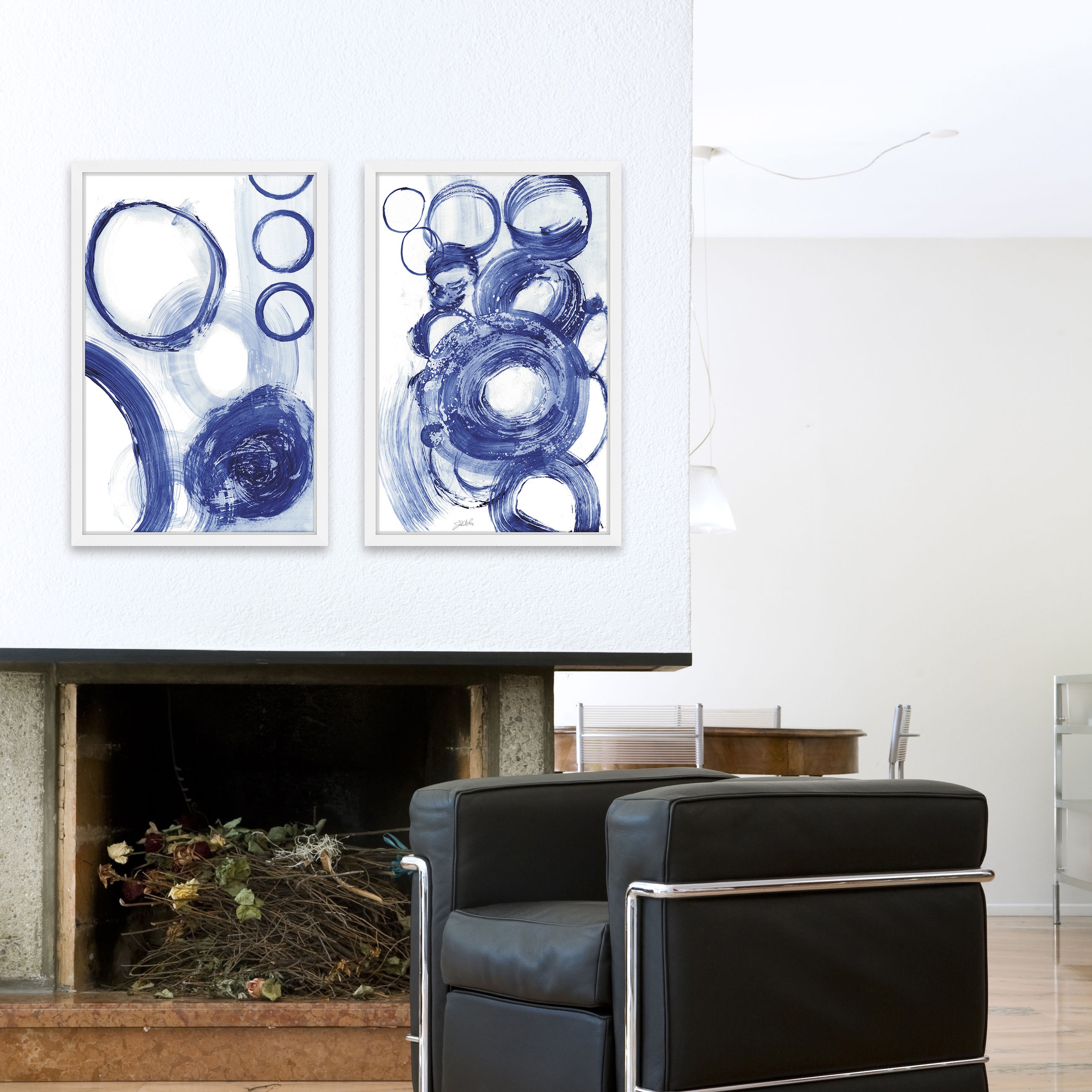 Painted Blue Circles Diptych