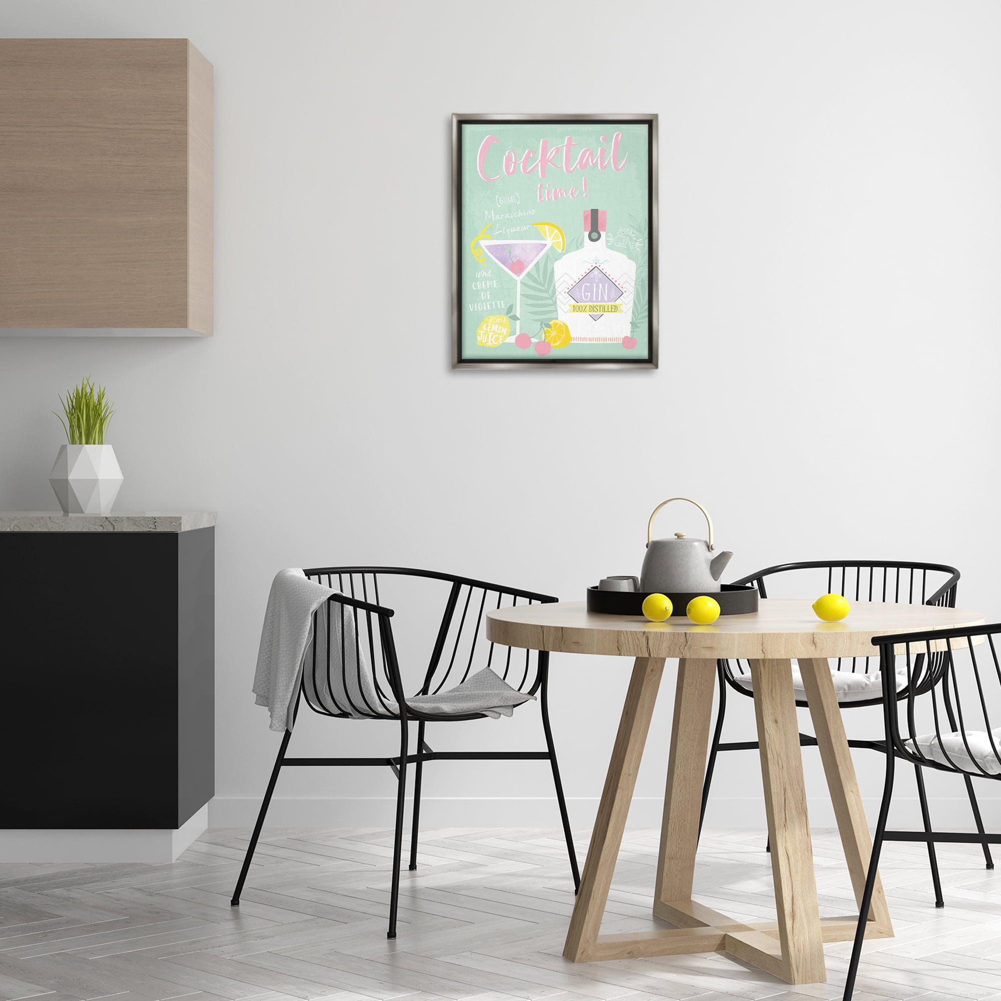 Stupell Industries Cocktail Time with Recipe Food & Beverage Painting Gray Floater Framed Canvas Art Print Wall Art, 17 x 21