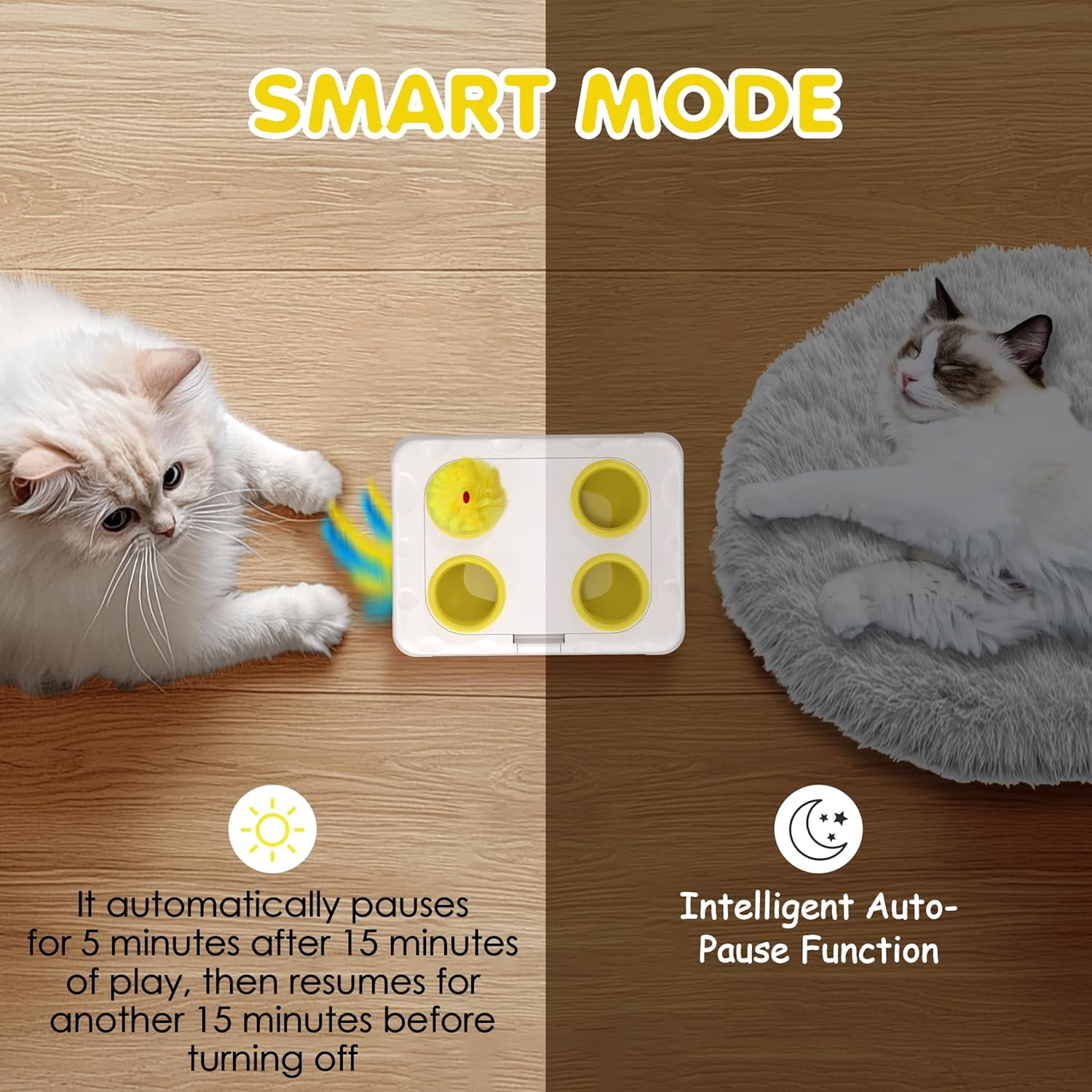 2-in-1 Interactive Cat Toys for Indoor Cats,Automatic Kitten Toy,4 Holes Mole,Rotating Feather, Rechargeable USB Interactive Cat Feather Toys for Bored Indoor Cats