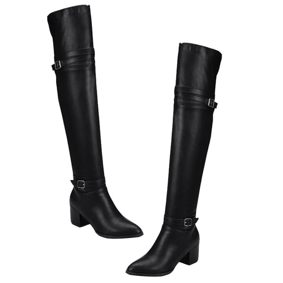 OULII 1Pair Woman Black Knee High Boot with Thick Heel for Autumn Winter Outdoor Use