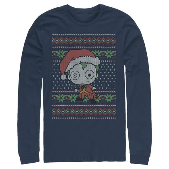 Men's Batman Ugly Christmas Chibi Joker Long Sleeve Shirt Navy Blue Medium