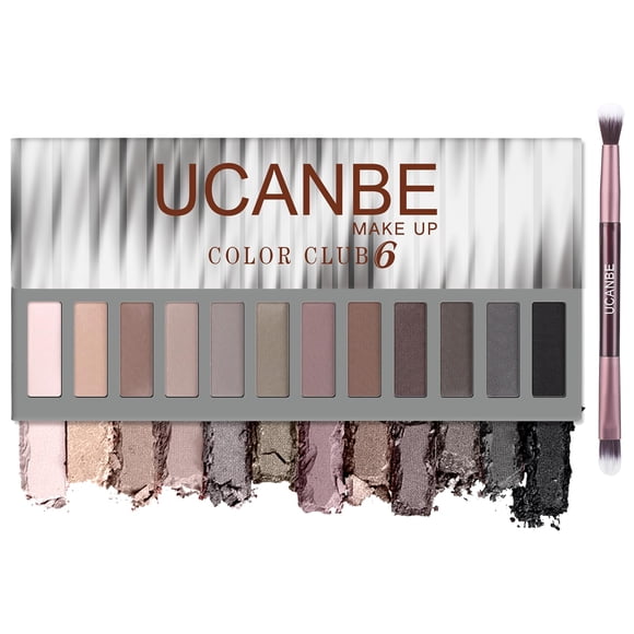 UCANBE 12 Color Eyeshadow Makeup Palette, Naked Nude Eye Shadow, Neutral Matte Shimmer Make Up Pallet with Double-ended Brush Set Kit, Highly Pigmented Long Lasting Waterproof (06)