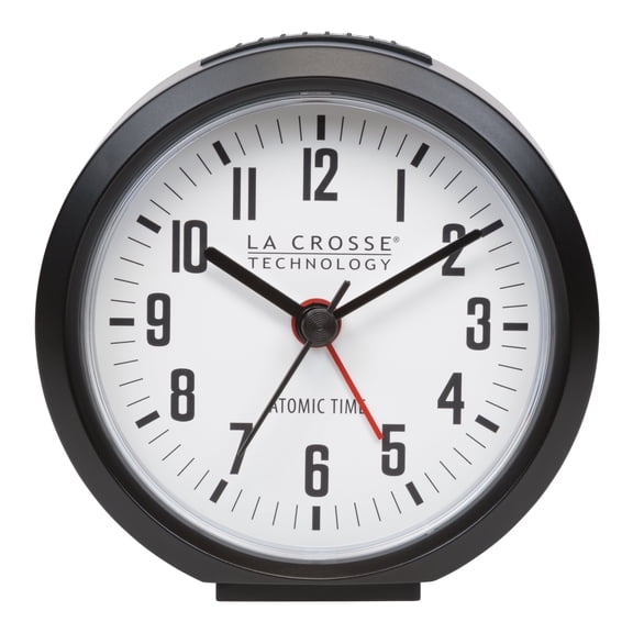 La Crosse Technology 4" Round Black Atomic Analog Alarm Clock, 617-710B
