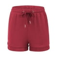 thumbnail image 3 of Women's Cotton-Linen Casual Shorts - Elastic Waist Pull-On with Side Pockets, Beach & Lounge Shorts | Yubnlvae (Red | S), 3 of 4