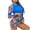 Blue 01, variant on Long Sleeve Rash Guard Swimsuit Set Women UPF 50+ Surfing Swimwear 2Pcs Floral Zip Up Swim Shirt with Shorts (XL, Navy)