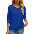 thumbnail image 4 of GEWSEY 3/4 Length Sleeve Womens Tops Casual Loose Fit Crewneck T Shirts Cute Solid Three Quarter Length Tunic Tops (Blue, M), 4 of 6