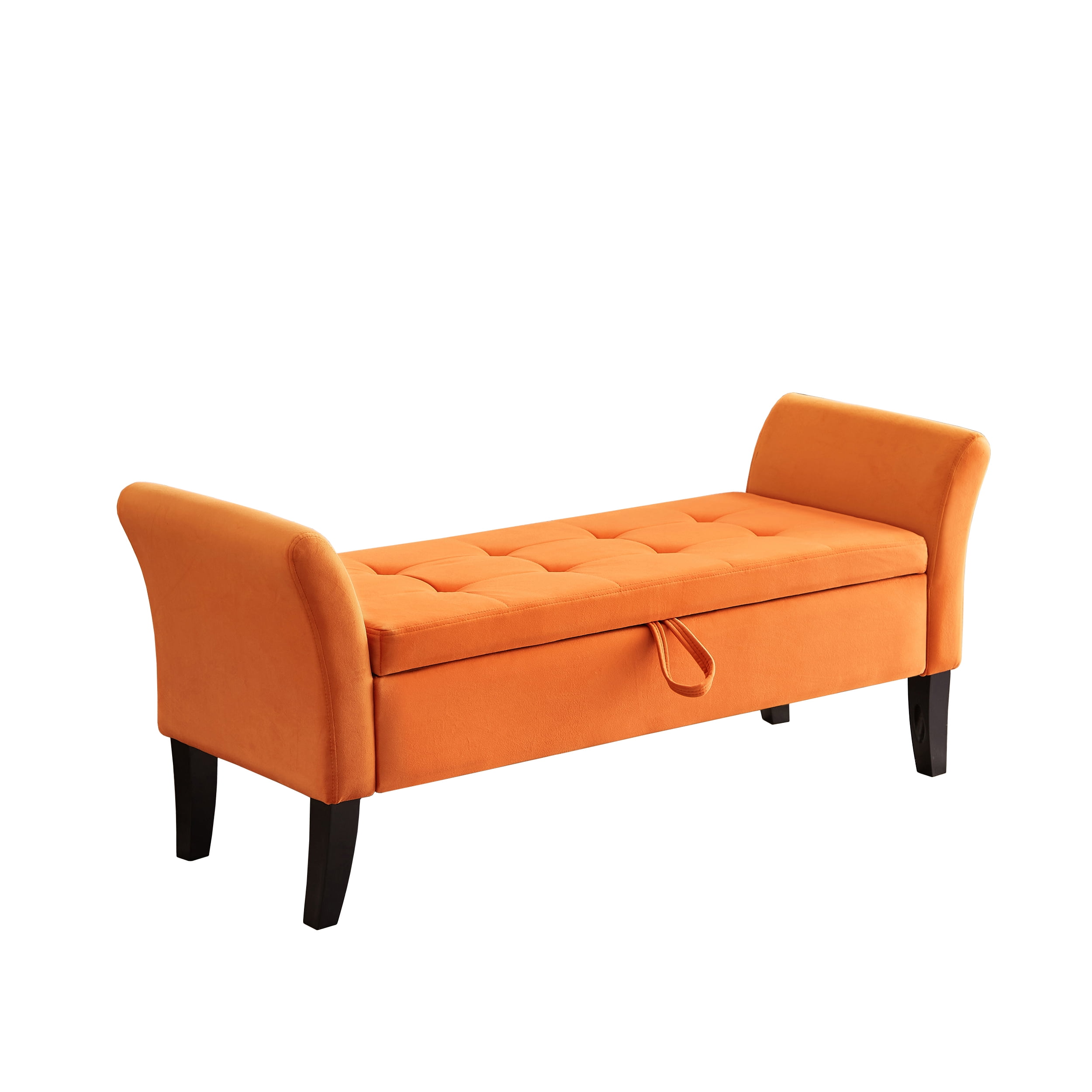 Aukfa End of Bed Bench with Curved Arms, 51.5" Velvet Tufted Upholstered Storage Ottoman Entryway Bench - Orange