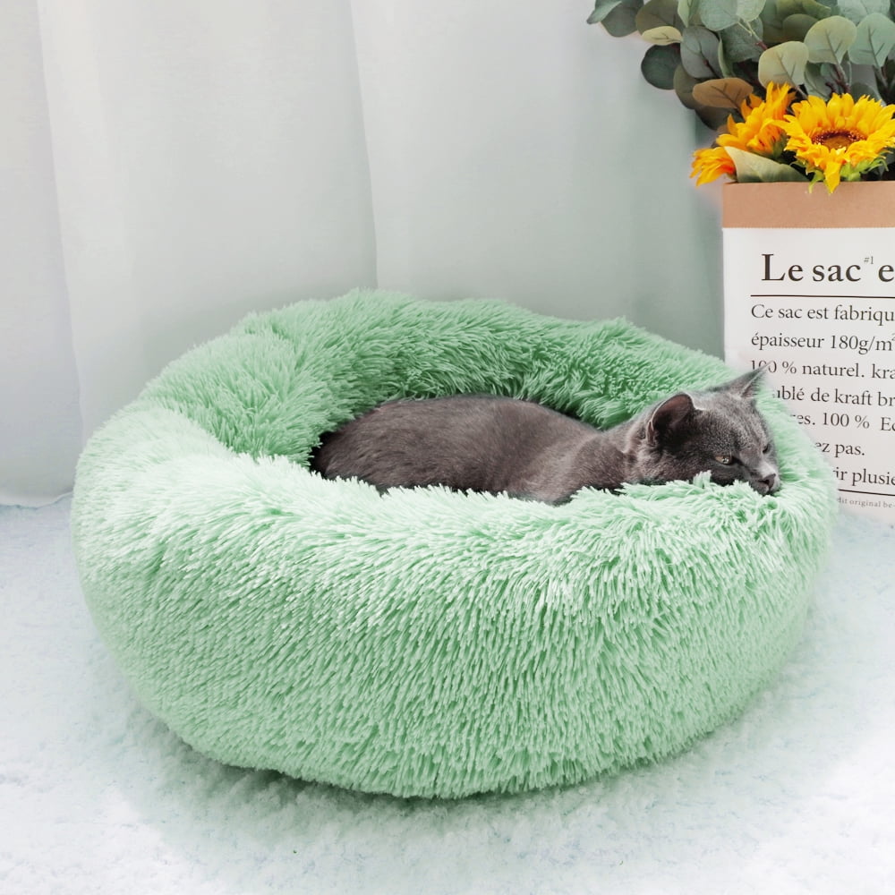 Round Plush Pet Bed for Dogs & Cats,Fluffy Soft Warm Calming Dog Bed Sleeping Kennel Nest,31.5 x 31.5 x 8"