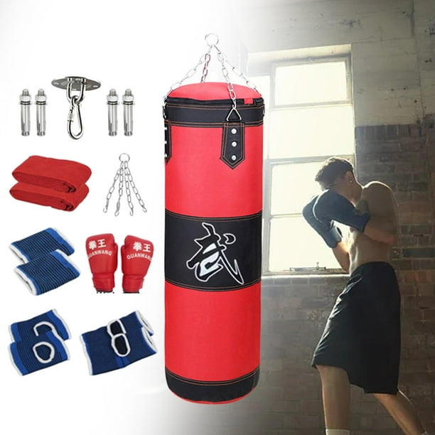 funtasica Boxing Bag Unfilled Bag Workout Fitness with Gloves PU Punching Bag Boxing Sandbag for Kids Home Gym Kickboxing Body Building Red 120cm