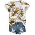 thumbnail image 5 of larppty Women Camo Shirt Top Y2K Maple Leaf Graphic Tee Short Sleeve Loose Fit Round Neck T Shirt Streetwear (Beige, XXL), 5 of 7