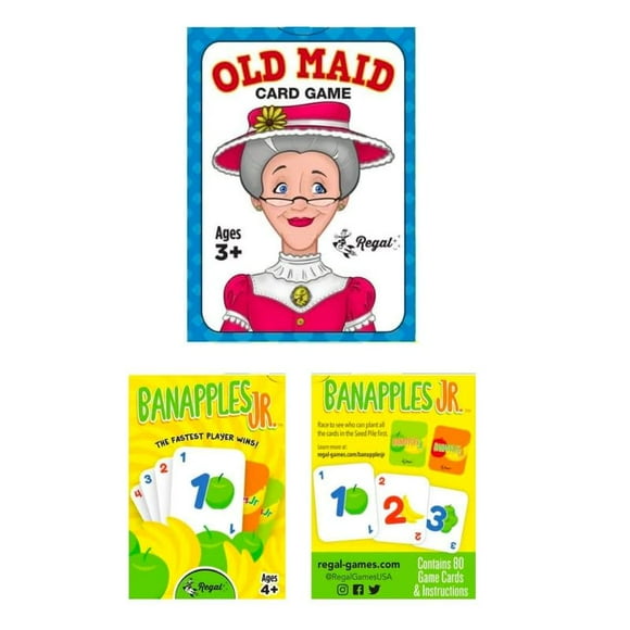 Regal Games Banapples Jr. & Old Maid Kids Card Games Ages 4 5 6 7 8+ | Family Fun Playing Card Set (80 Game Cards 2 Pack)