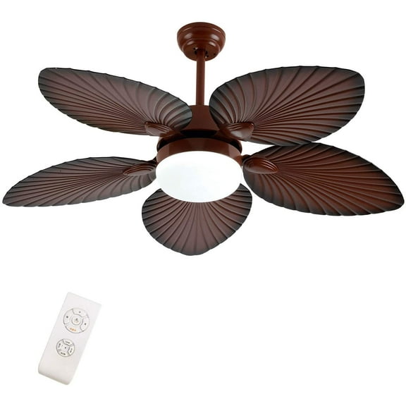 52" Damp-rated Tropical Coastal Indoor Outdoor Ceiling Fan with Light Tropical Palm Ceiling Fan with 5 Leaf Blades for Patio Exterior