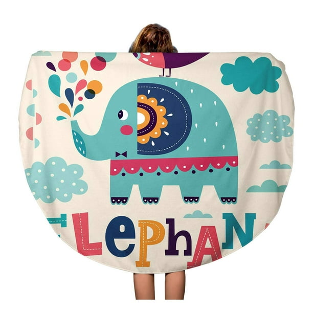 SIDONKU 60 inch Round Beach Towel Blanket Blue Childish Fun Cartoon Cute Elephant Colorful Funny Alphabet Travel Circle Circular Towels Mat Tapestry Beach Throw SIDONKU 60 inch Round Beach Towel Blanket Blue Childish Fun Cartoon Cute Elephant Colorful Funny Alphabet Travel Circle Circular Towels Mat Tapestry Beach Throw