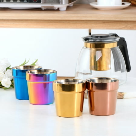 

Coffee Cup Texture Polished Non-slip Concave Bottom Double Layer Anti-scald Drinkware Food Grade Household Stainless Steel Drinking Cup Kitchen Utensils