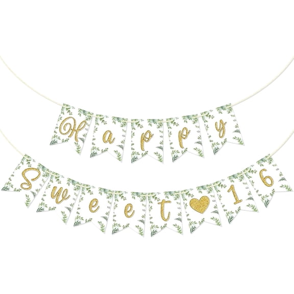 Happy Sweet 16 Banner, Sage Green 16th Birthday Banner, 16 Years Old Birthday Party Decor, Sweet Sixteen Party Decor