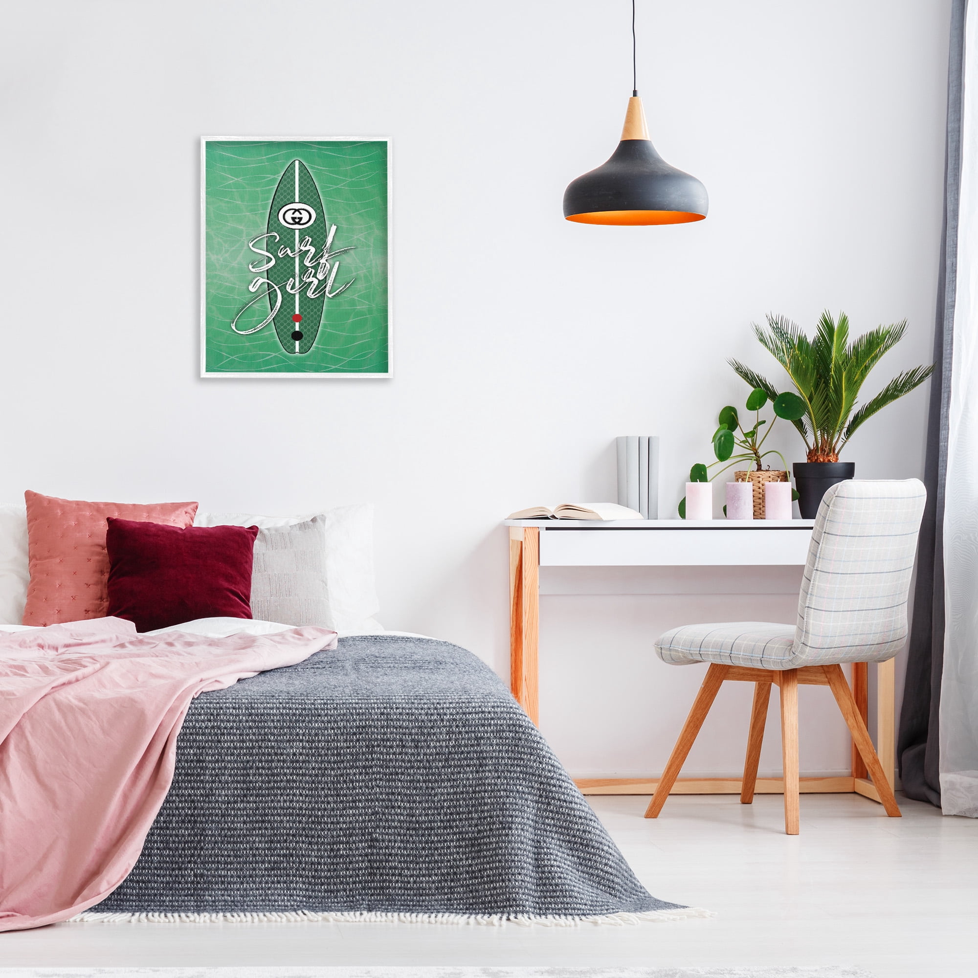 Stupell Industries Surf Girl on Green Beauty & Fashion Painting White Framed Art Print Wall Art, 24 x 30