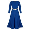 thumbnail image 4 of YiZYiF Kids Girls Lyrical Praise Dance Dress Metallic Cross Liturgical Maxi Gown Long Sleeve Worship Church Robe Royal Blue 12, 4 of 6