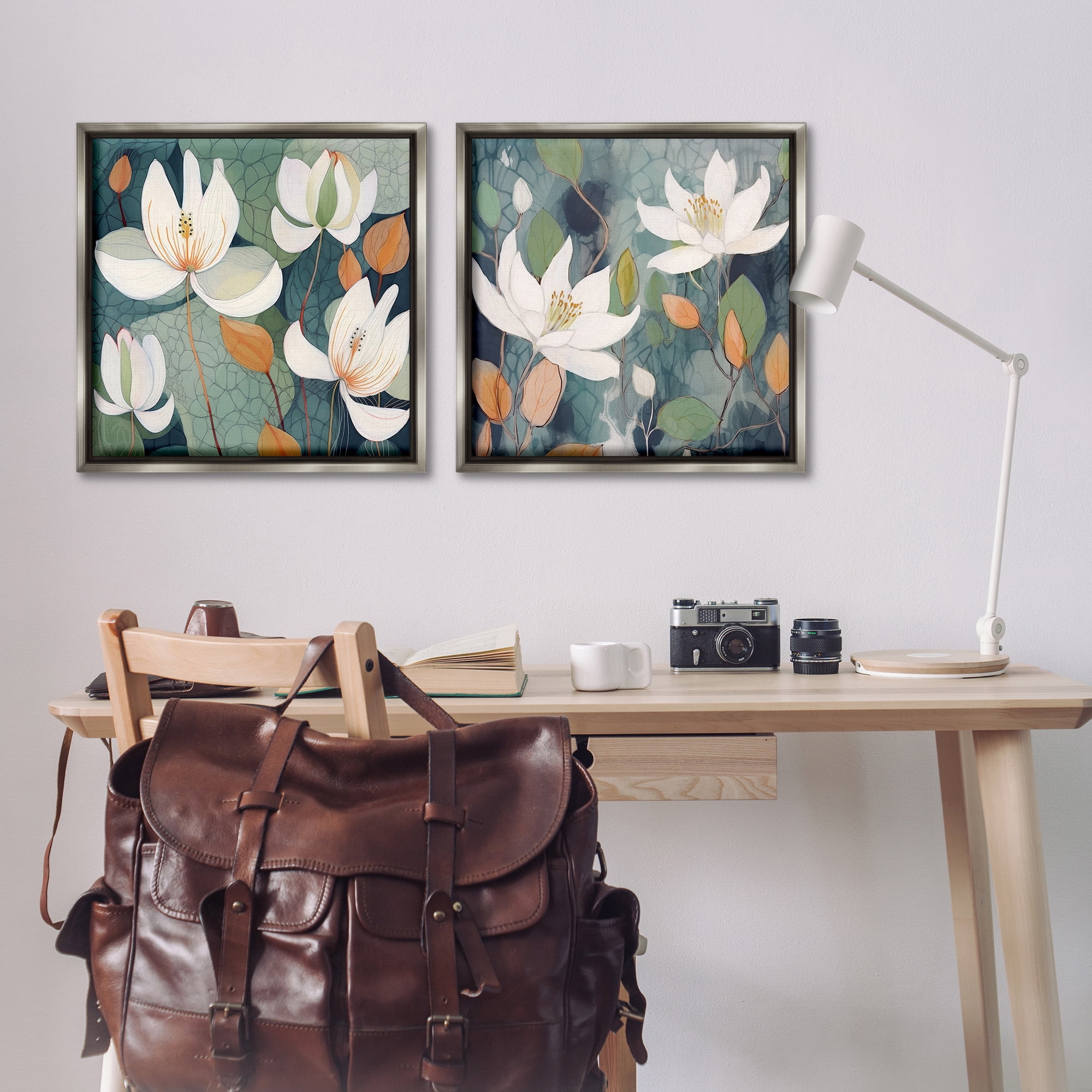 Stupell Industries Patterned Iris Blooms Botanical & Floral Painting Gray Floater Framed Canvas Art Print Wall Art, 25 x 25, Set of 2