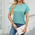 thumbnail image 5 of Summer Fashion Shirts for Womens Plus Size Spring And Solid Color Short Sleeved Round Neck Loose T-shirt, 5 of 8
