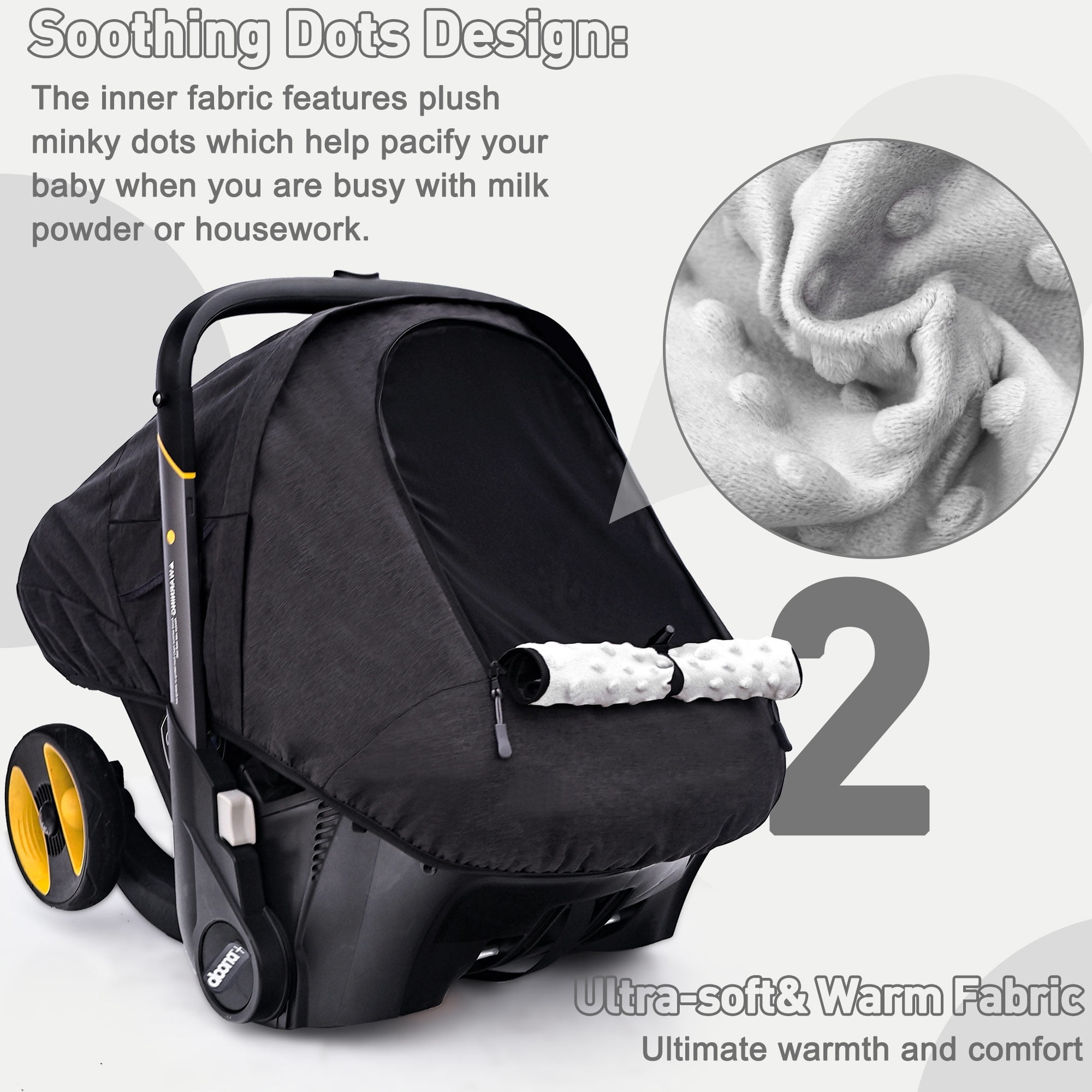 Waterproof Baby Car Seat Cover Compatible with Doona Car Seat and Stroller,Patented Windproof Car Seat Canopy for Boys & Girls, Keeps Babies Warm and Cozy(Black)