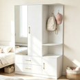 thumbnail image 2 of Ktaxon Wardrobe Armoire Closet with 2 Door Mirror Hanging Rod Open Shelf, Large Capacity Storage Closet for Bedroom, Modern Drawer & Shelf Elegant White Finish Closet, 2 of 5