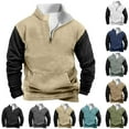 thumbnail image 4 of Lovskoo Men Casual Sweatshirt with Pocket Fashion Stand Collar Color Block 1/4 Zipper Pullover Long Sleeve Tops Sweatshirt Olive Green, 4 of 4