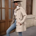 thumbnail image 5 of Women's Wool Blend Button Front Coat, Belted Mid-Length Overcoat, Elegant Lapel Collar Woolen Jacket Outerwear for Fall Winter 03-Complexion XXL, 5 of 5