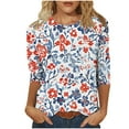 thumbnail image 2 of JTZGDY Crochet Eyelet Tops for Women Dressy Casual Floral Printed Summer 3/4 Lenght Sleeve Crewneck Graphic Tees Shirt Loose Fit Comfy Tunic Blouse Red#03 M, 2 of 7