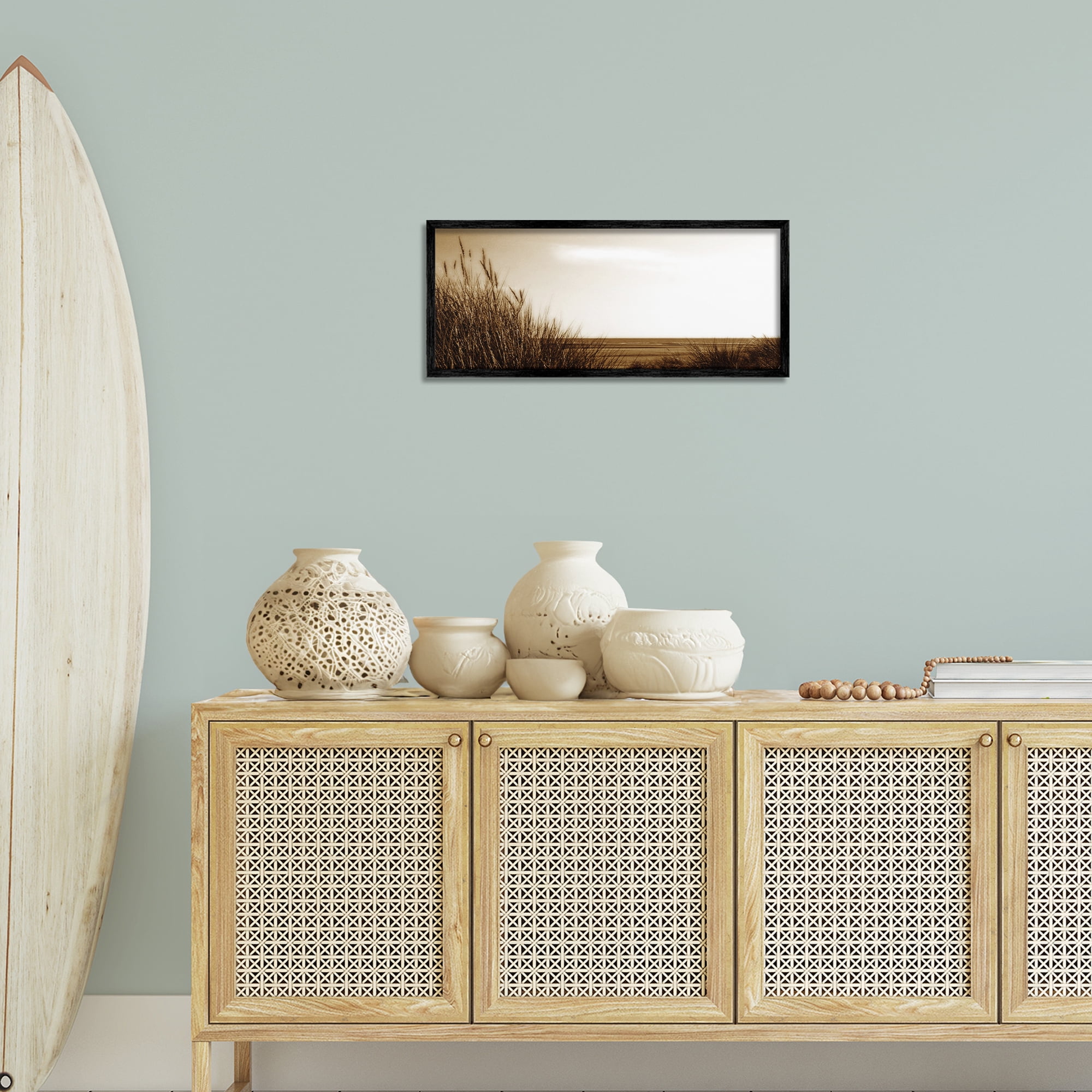 Stupell Industries Long View Horizon Coastal Photography Black Framed Art Print Wall Art, 24 x 10