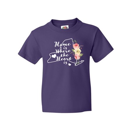 Inktastic New York Home is Where the Heart is with Watercolor Floral Youth T-Shirt