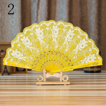 

AOWA 1PC Fabric Folding Fan Lace Flower Painting Pattern Polyester Fan 7 Styles