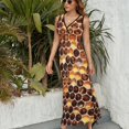thumbnail image 6 of Honeycomb Print Dress Summer Street Style Bohemia Long Dresses Female Sleeveless Printed Maxi Dress, 6 of 9