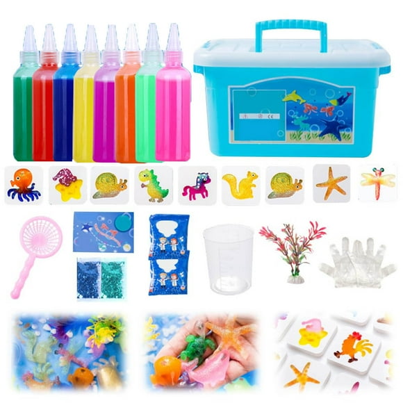 Hydrogel Home DIY Kits | Ocean Animal Molds in Glitter Colors | 6 Colors Hydrogel | 4 Calcium Lactate Packs | Fun Craft for Kids | 420ml