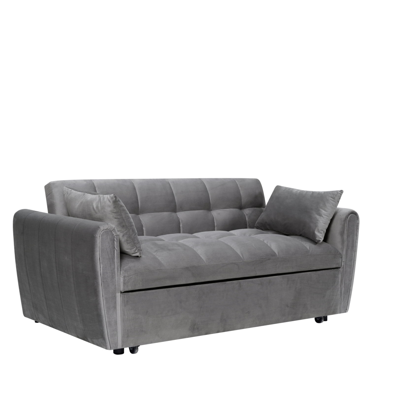 65 Inch 3-in-1 Convertible Sleeper Sofa Bed, Velvet Loveseat with Adjustable Backrest & Padded Armrests, Multifunctional Pull Out Couch for Living Room Apartment Bedroom Office, Dark Gray